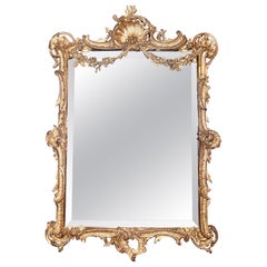Antique French Louis XVI Carved Gold Mirror, Circa 1880