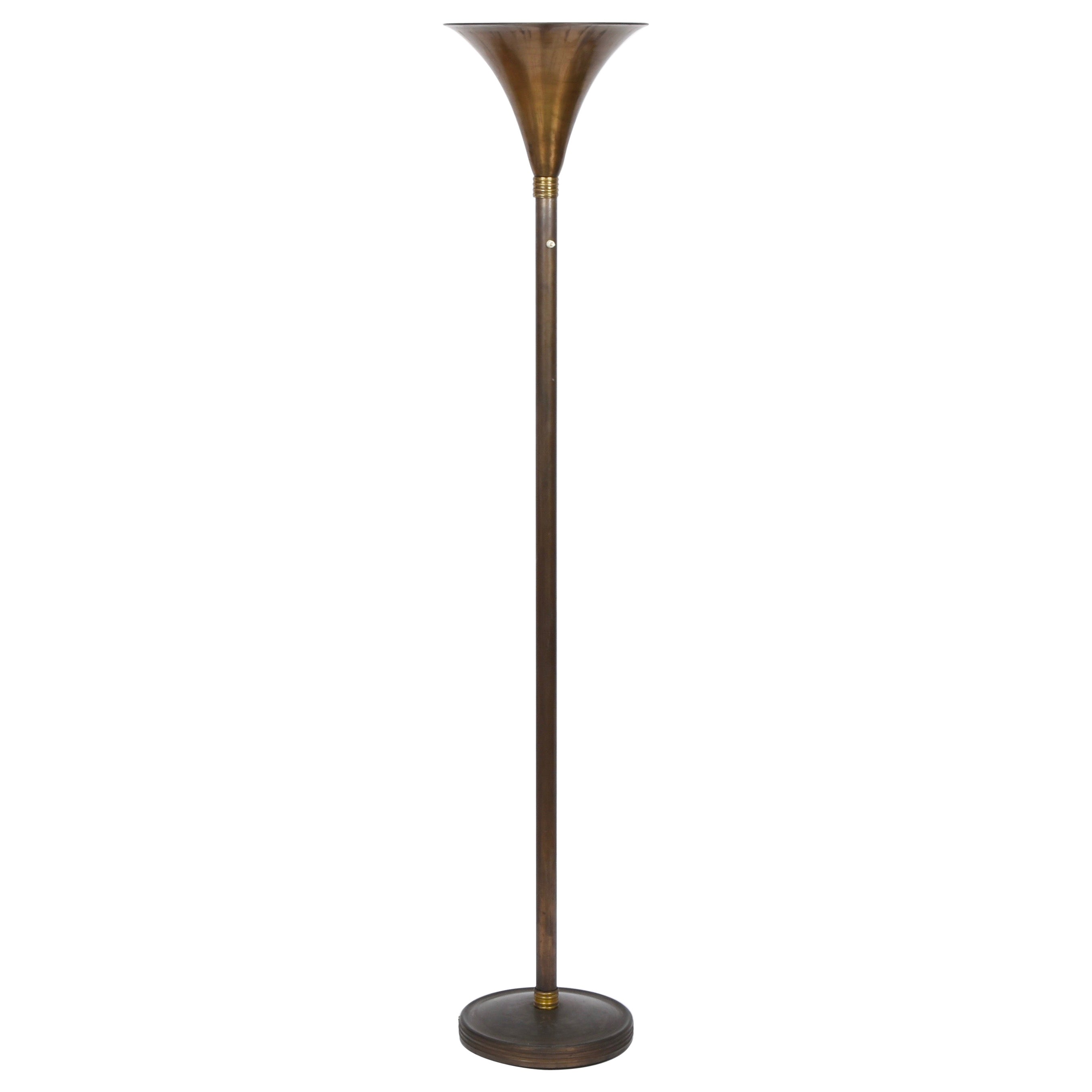 Art Deco Bronzed Metal and Brass Italian Floor Lamp after Pietro Chiesa, 1940s For Sale