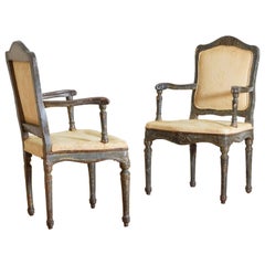 Italian Late Rococo Period Pair of Painted Fauteuils, 18th Century