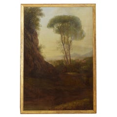 Large Continental Oil on Canvas, Travelers in a Landscape, 18th/19th century