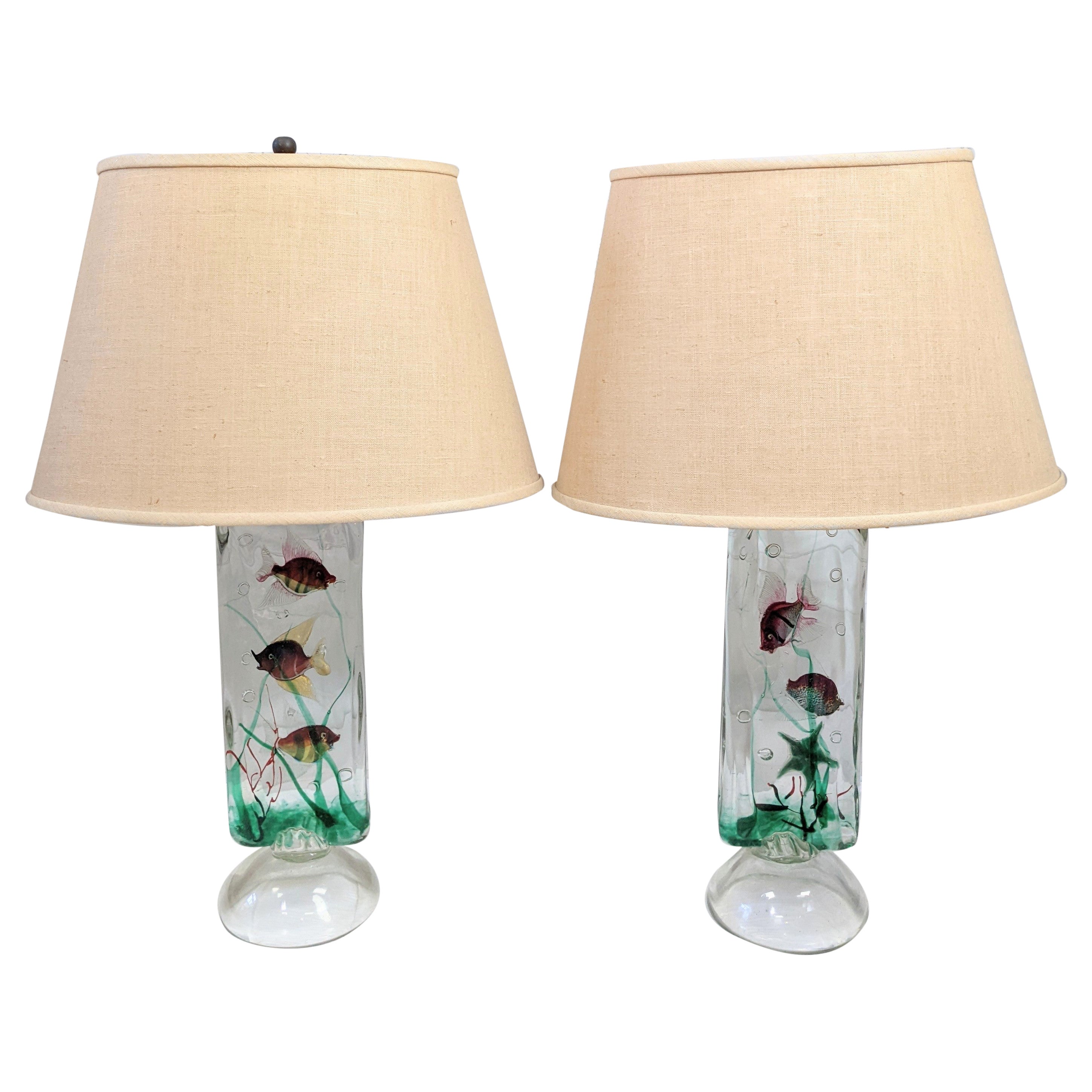 Pair of Afredo Barbini for Cenedese Aquarium Lamps For Sale