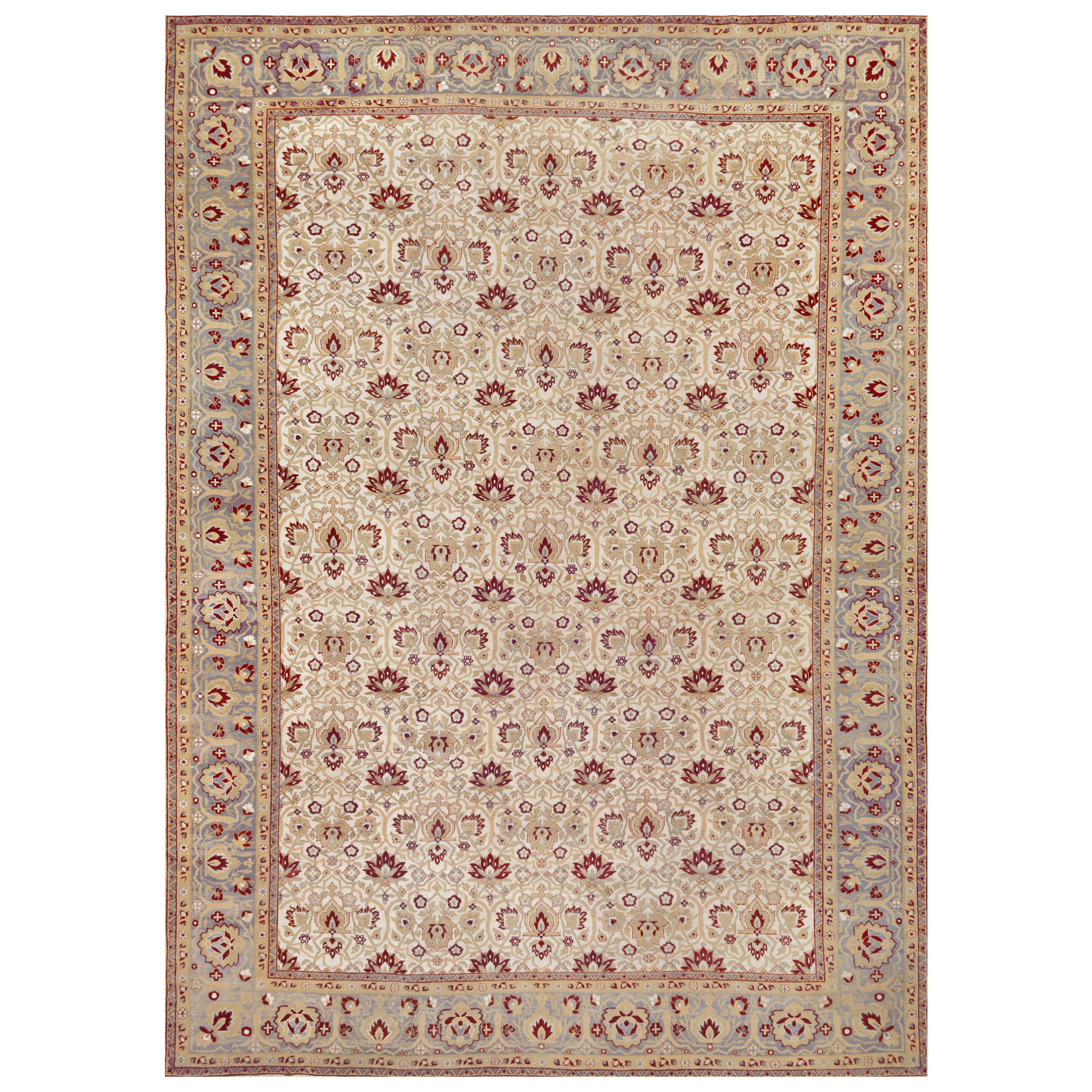 Late 19th Century Large Handwoven Agra Wool Rug For Sale