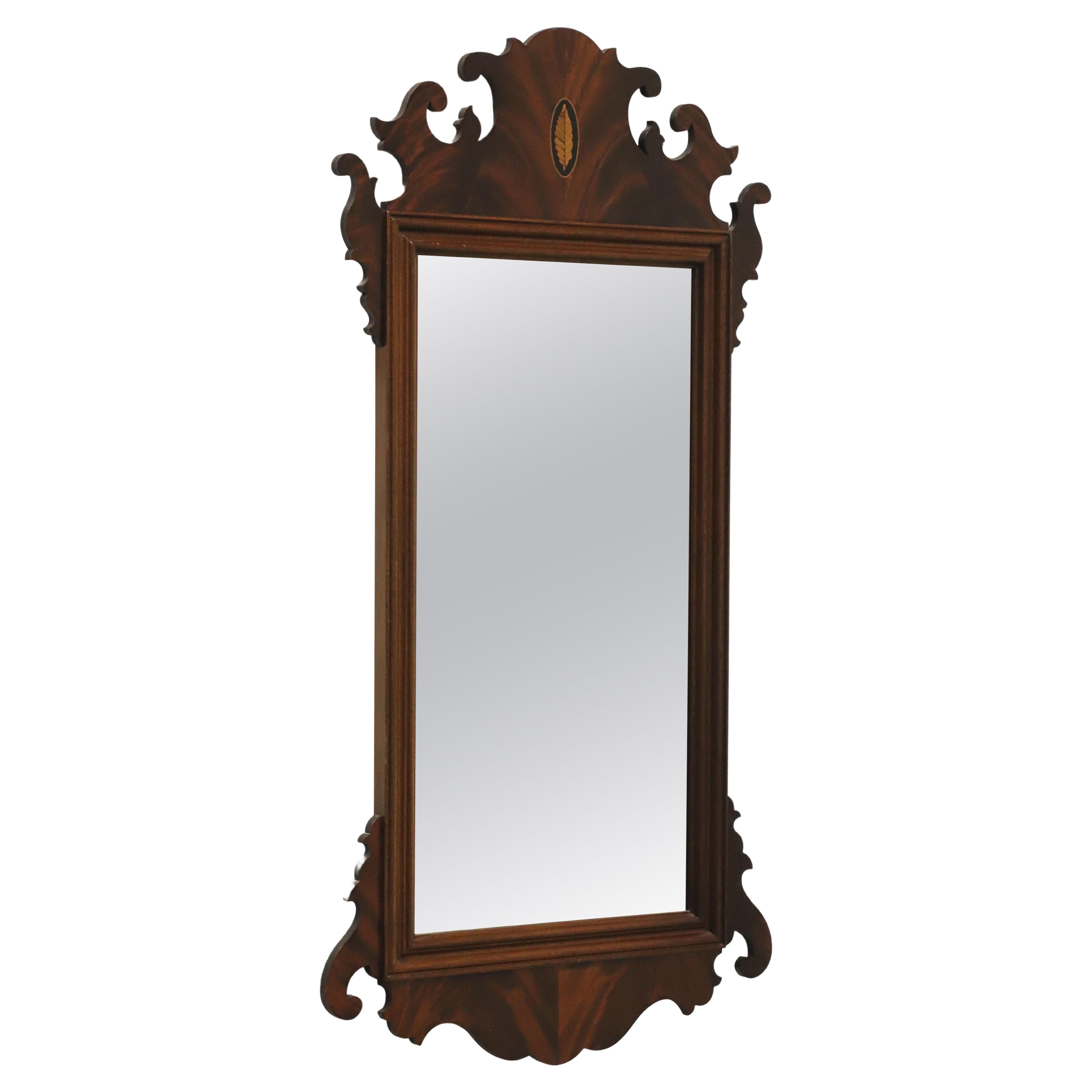 HEKMAN Crotch Mahogany Chippendale Beveled Wall Mirror For Sale