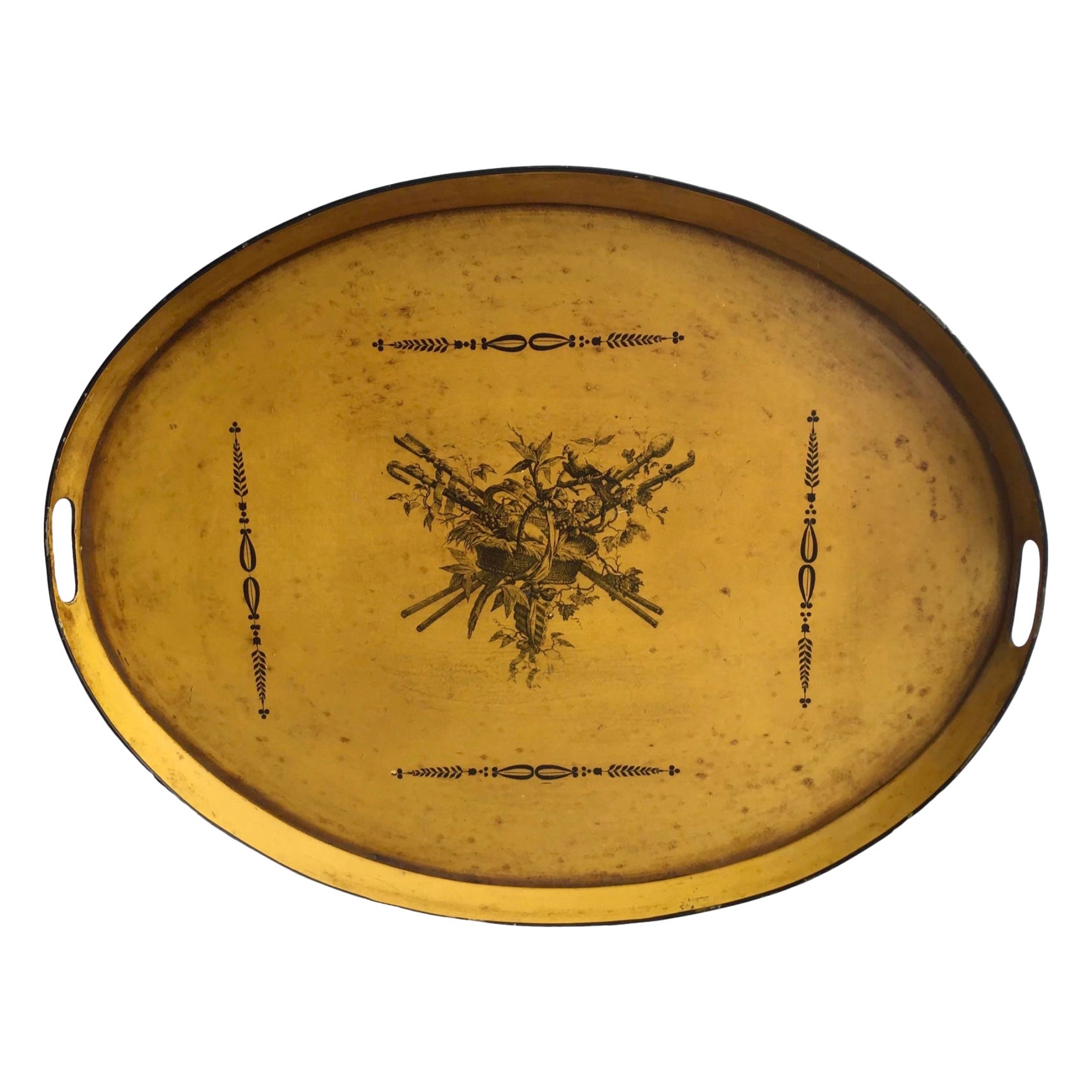 French Painted Mustard and Black Tole Tray For Sale