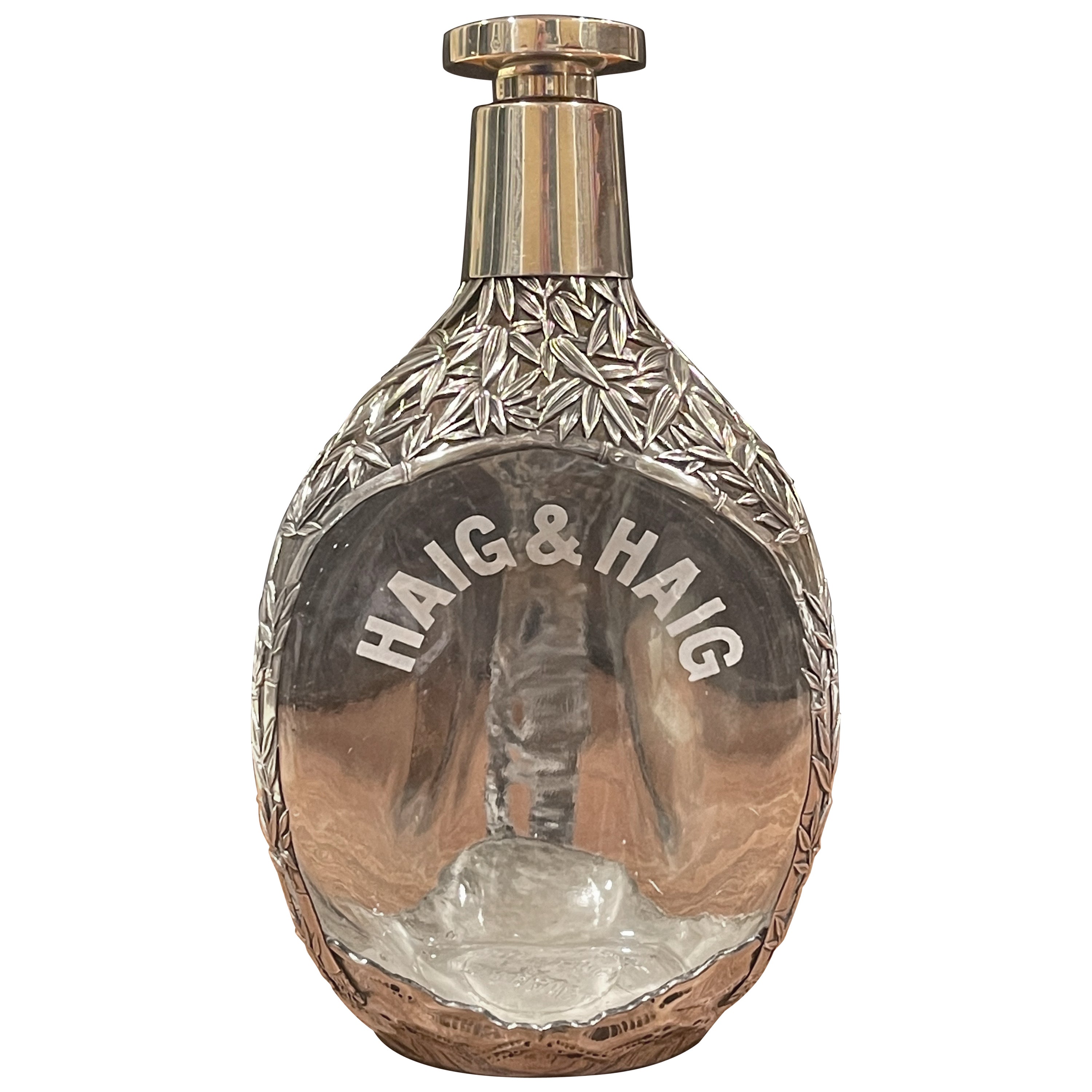 Mid-Century "Haig & Haig Scotch" Glass Decanter with Sterling Silver Overlay
