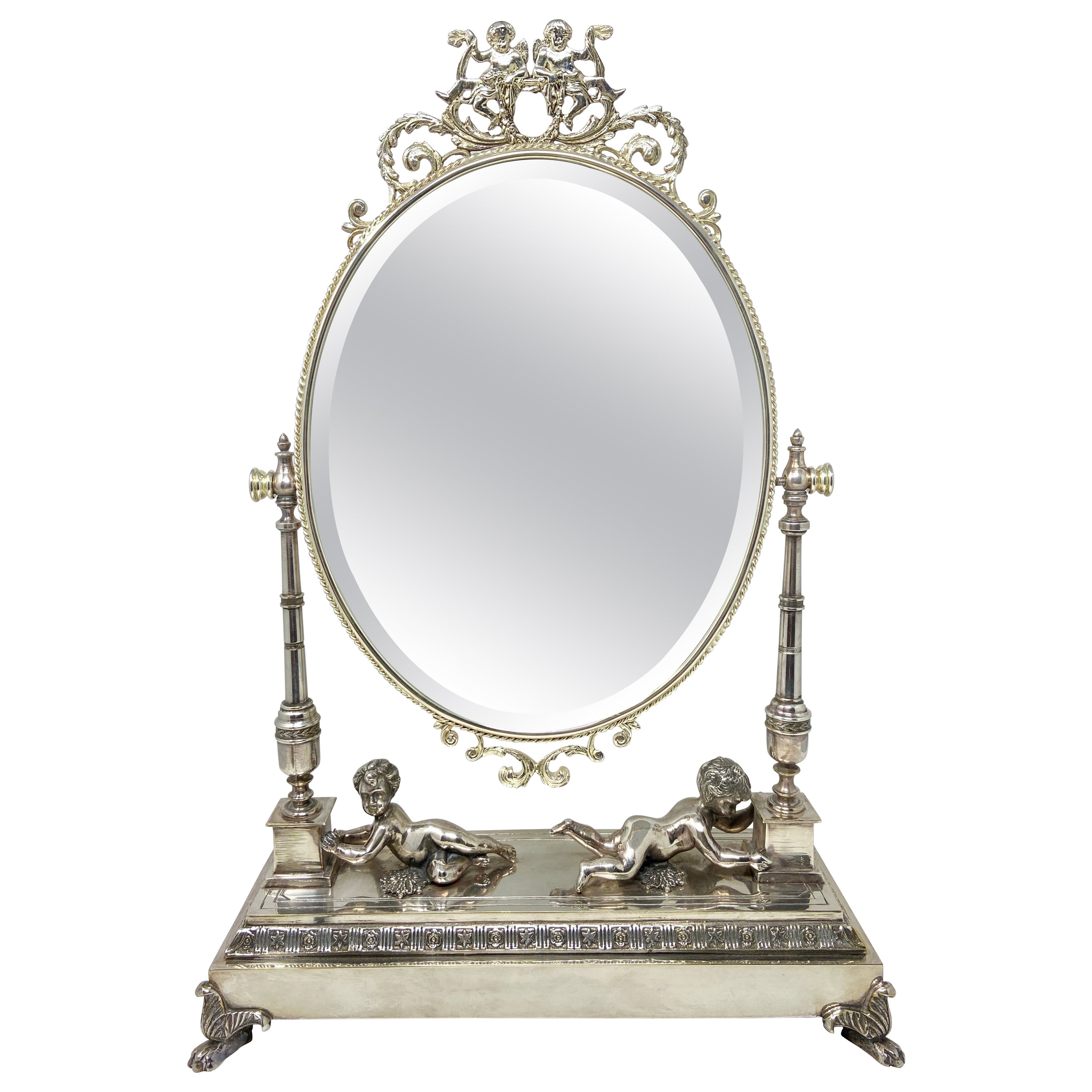 Antique French Silvered Bronze Dressing Mirror, circa 1880 For Sale
