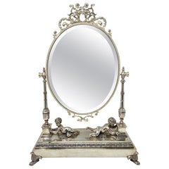 Antique Mirror français en bronze argenté, circa 1880