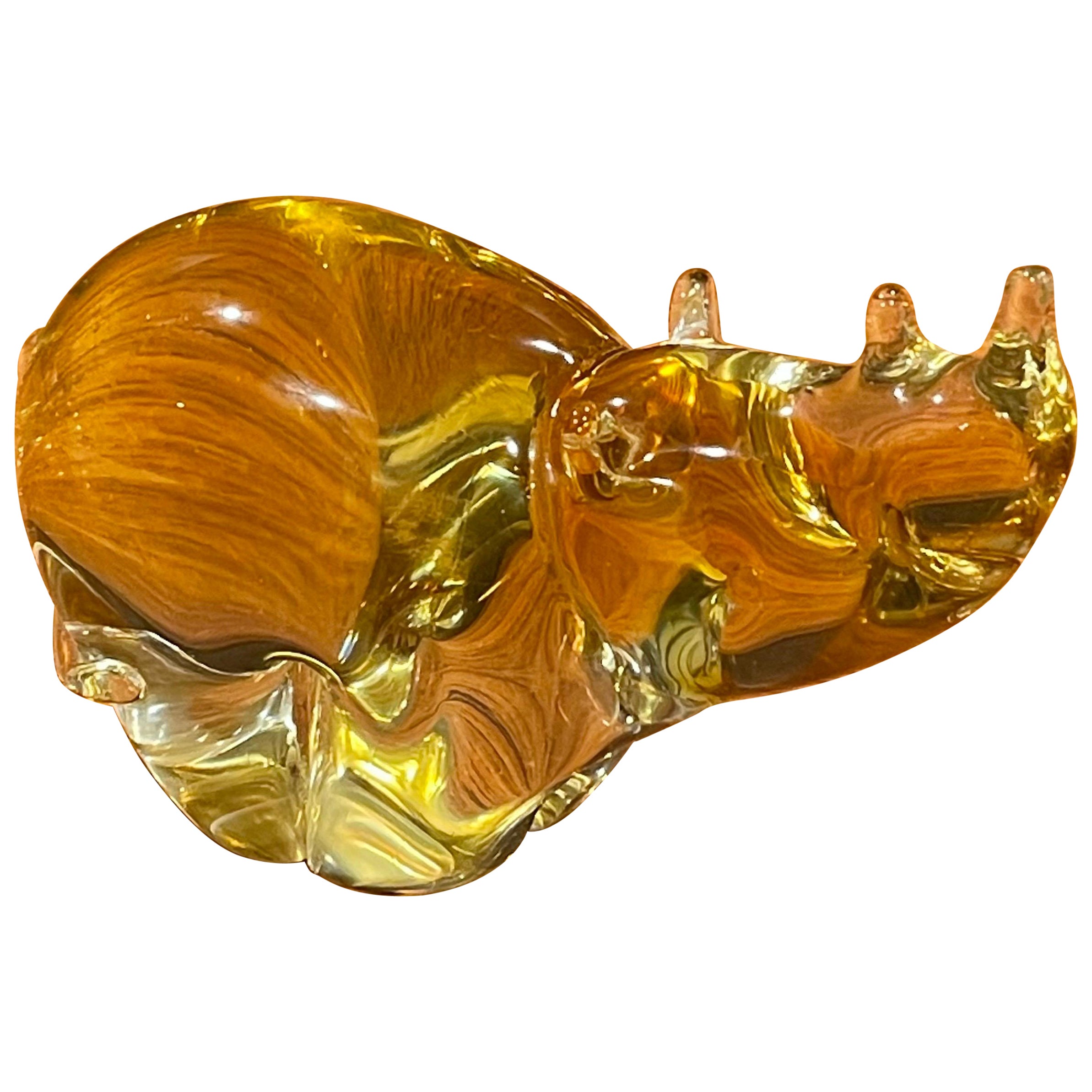 Art Glass Rhino / Rhinoceros Sculpture by Murano