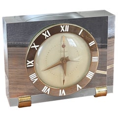 Solid Lucite & Brass Electric Desk / Mantel Clock by Telechron