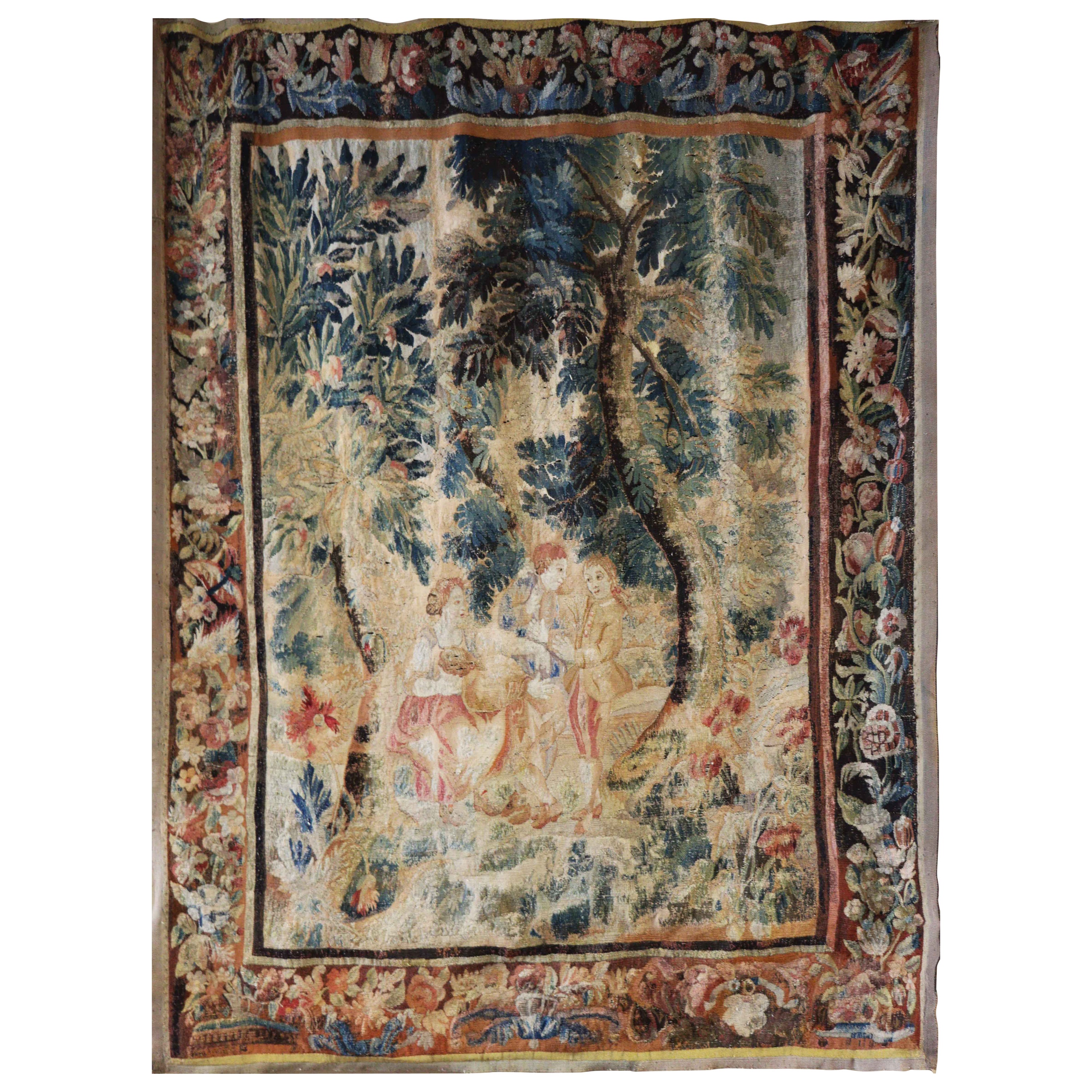 Antique Tapestry with Forest Landscape For Sale