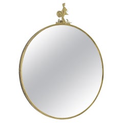 Beautiful Mid Century Round Brass Mirror with a Brass Geisha, 1950s