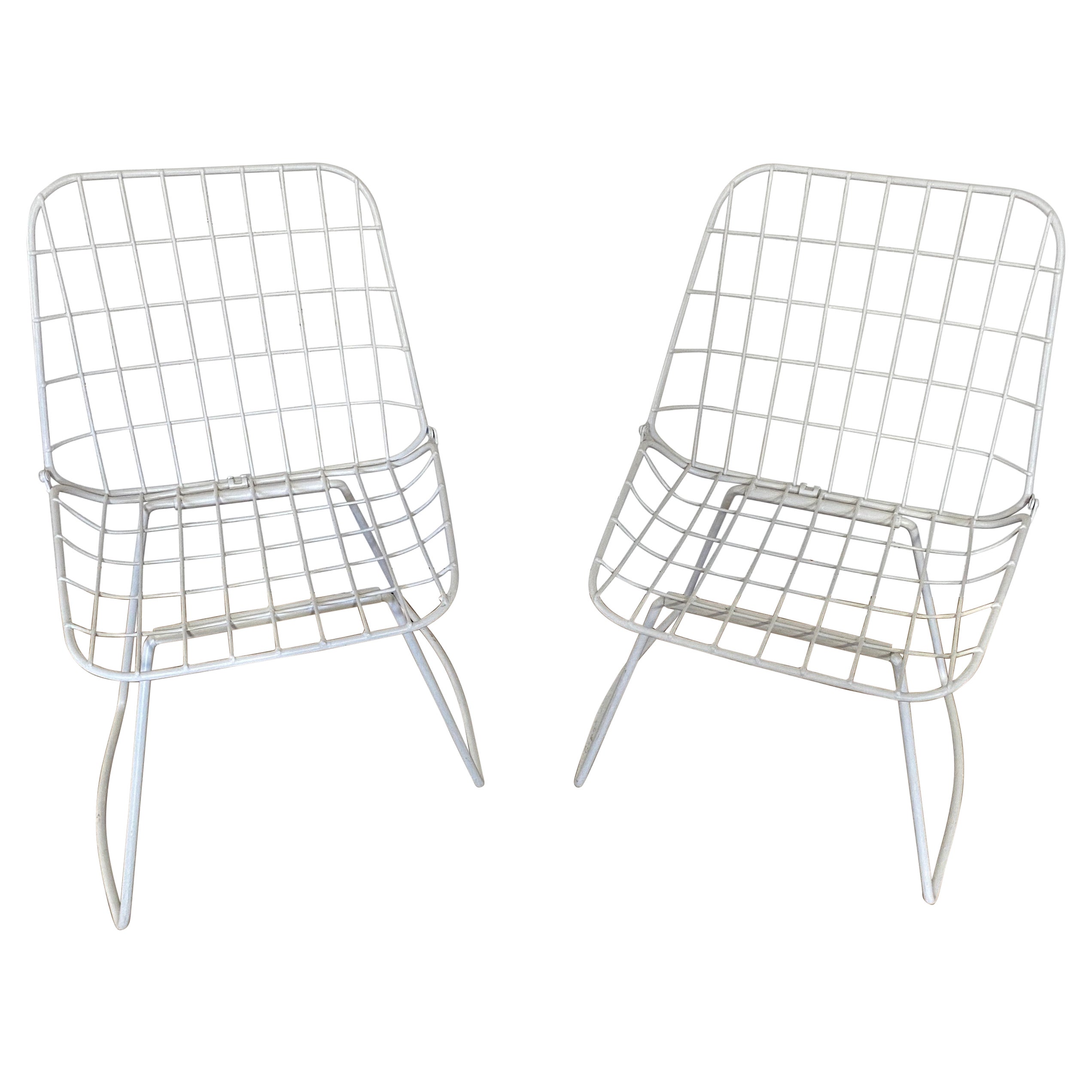 Pair of White Painted Bertoia Style Side Chairs
