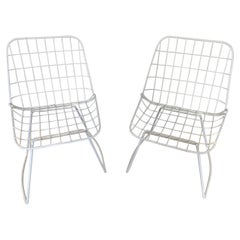Pair of White Painted Bertoia Style Side Chairs
