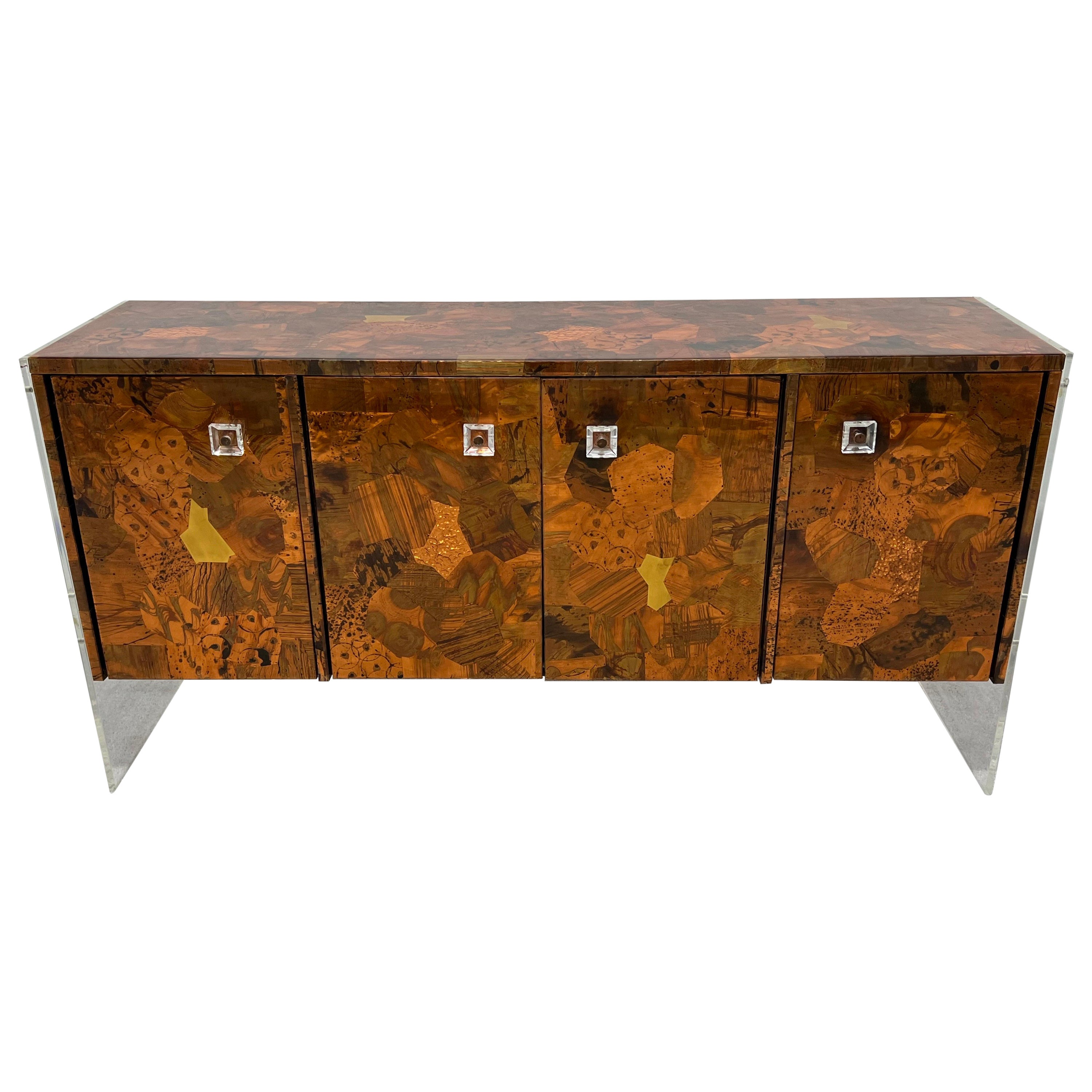 Mid-Century Hammered Patchwork Copper and Lucite Credenza or Sideboard, 1970s