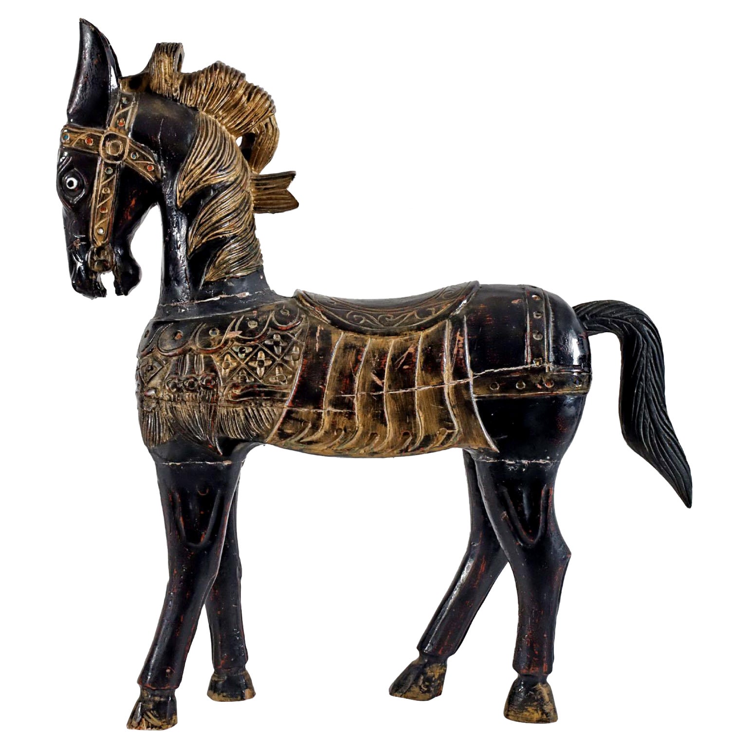 Carved and Painted Wooden Horse