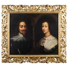 Antique Oil on Canvas Nobleman and His Wife, circa 1850