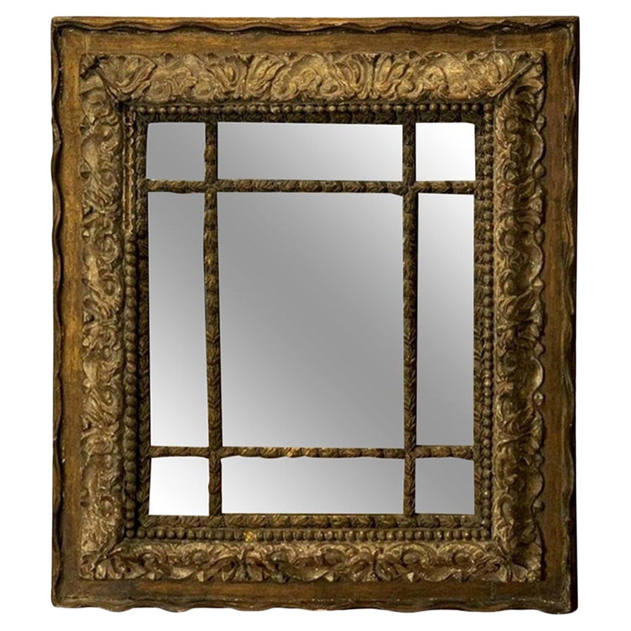 Miroir en bois doré d'époque baroque italienne du XVIIIe siècle