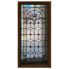 Early 20th Century Antique Stained Glass Window in a New Frame