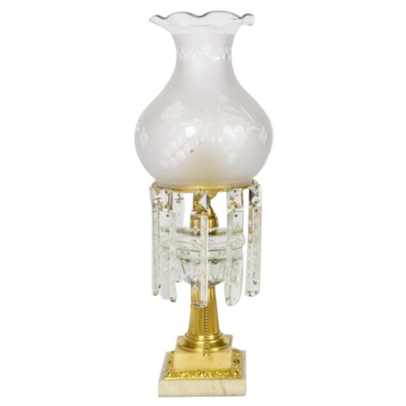 Glass and Marble Astral Lamp with Colonial Crystals For Sale