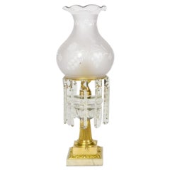 Antique Glass and Marble Astral Lamp with Colonial Crystals