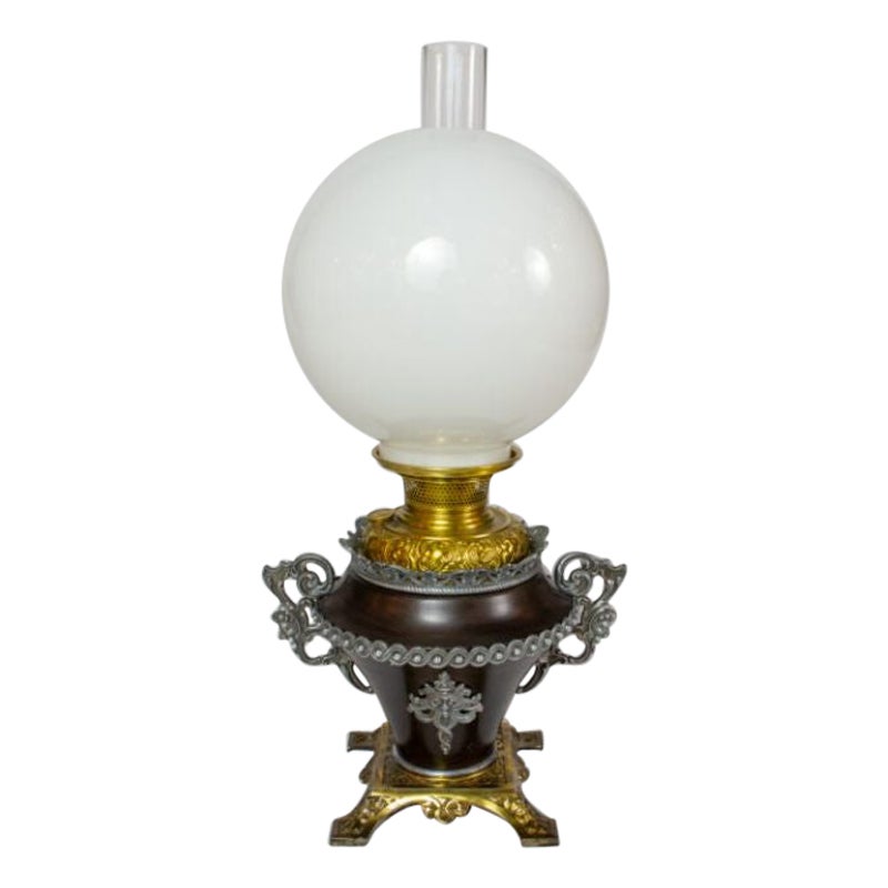 Bradley and Hubbard Oil Lamp with White Shade For Sale