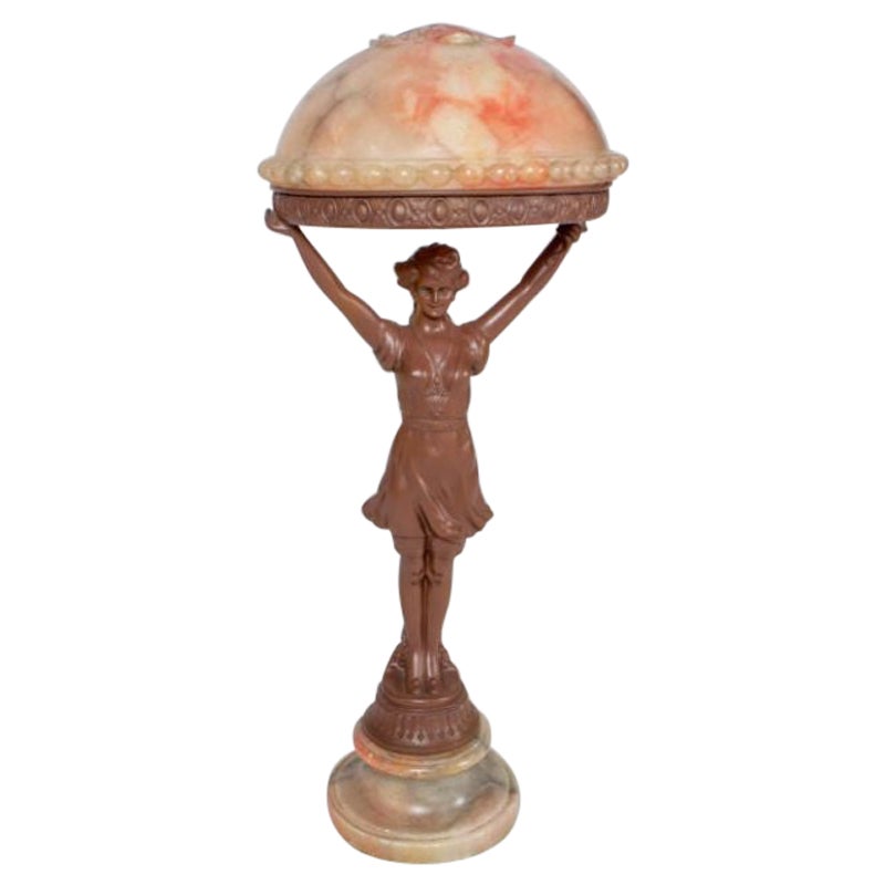 Art Deco Alabaster Figurine Lamp For Sale