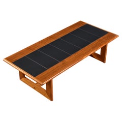 Danish Teak Trestle Base Slate Top Tile Coffee Table by Interform Collection