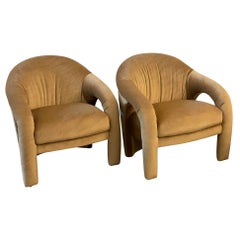 Vintage 1980s Postmodern Arc Sculptural Chairs in Camel Mohair, a Pair