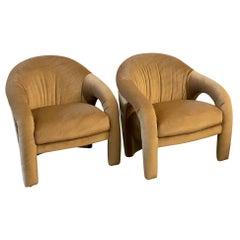 1980s Postmodern Arc Sculptural Chairs in Camel Mohair, a Pair