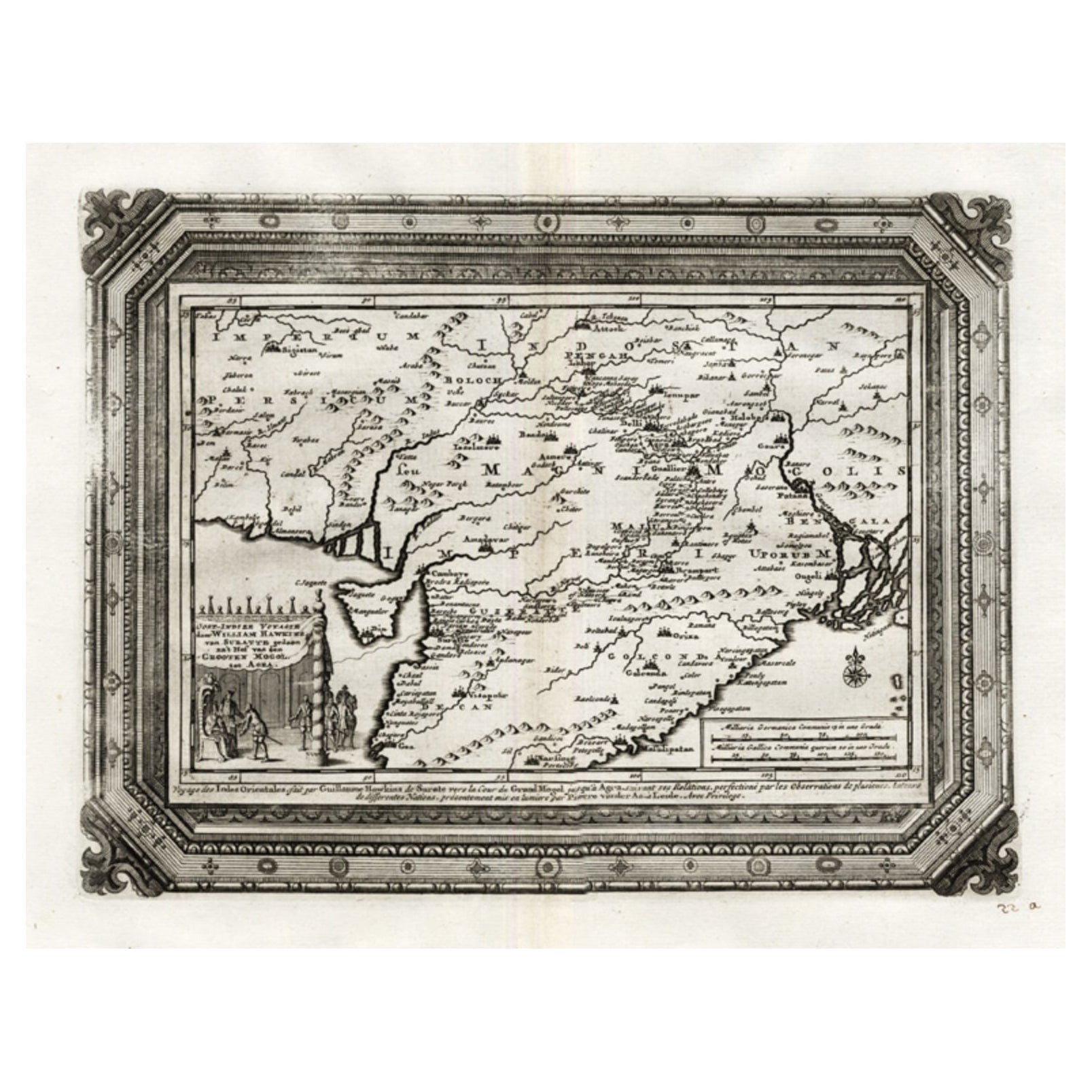 Rare carte ancienne de l'Empire moghol, vers 1725