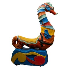 Vintage 1970s Spanish Large Resin Seahorse Carousel Sculpture w/ Original Paint