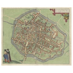 Très vieille carte ancienne originale de la ville de Douai en France, vers 1575
