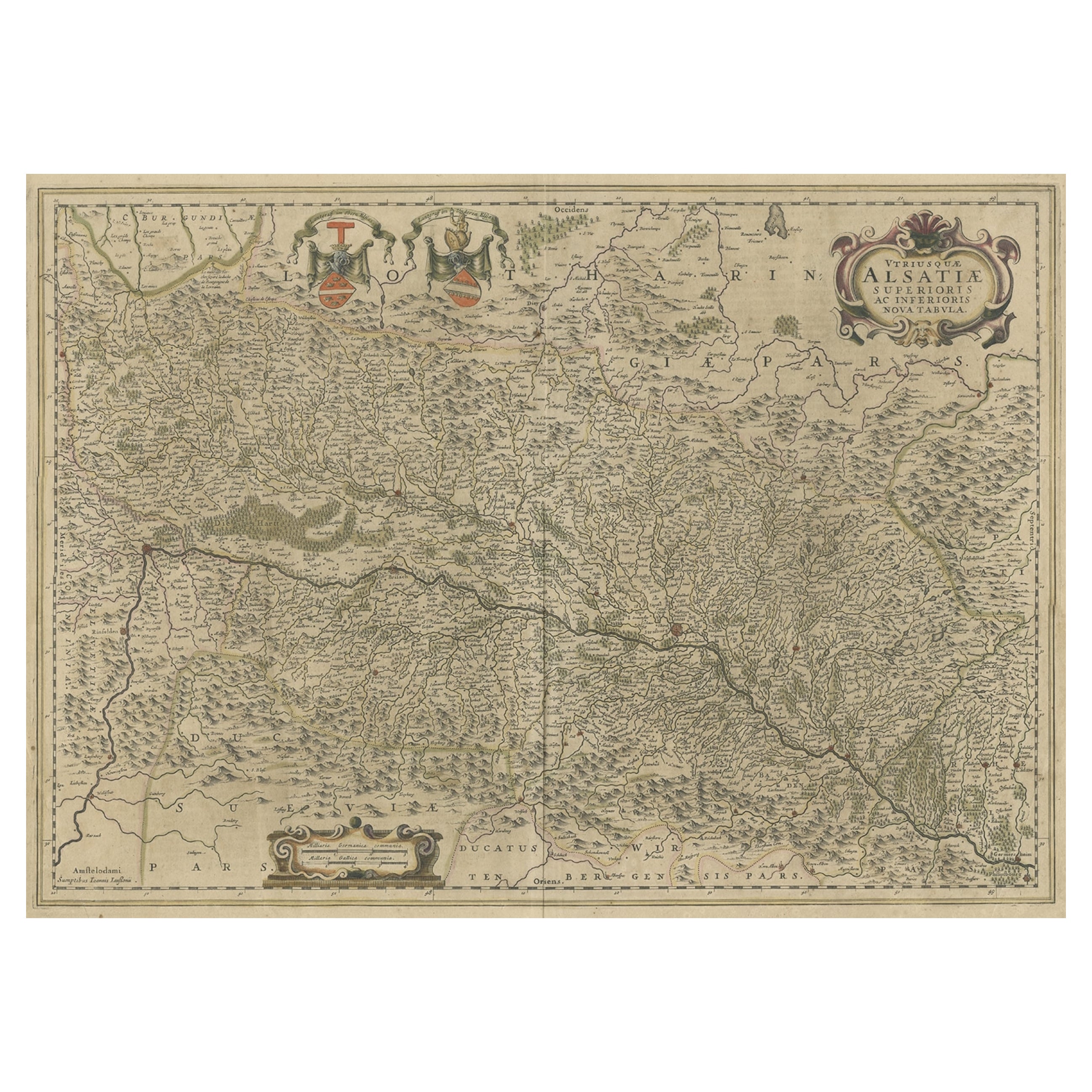 Map of the Alsace, France Incl the Rhine from Phillipsburg to South Basle, c1650 For Sale