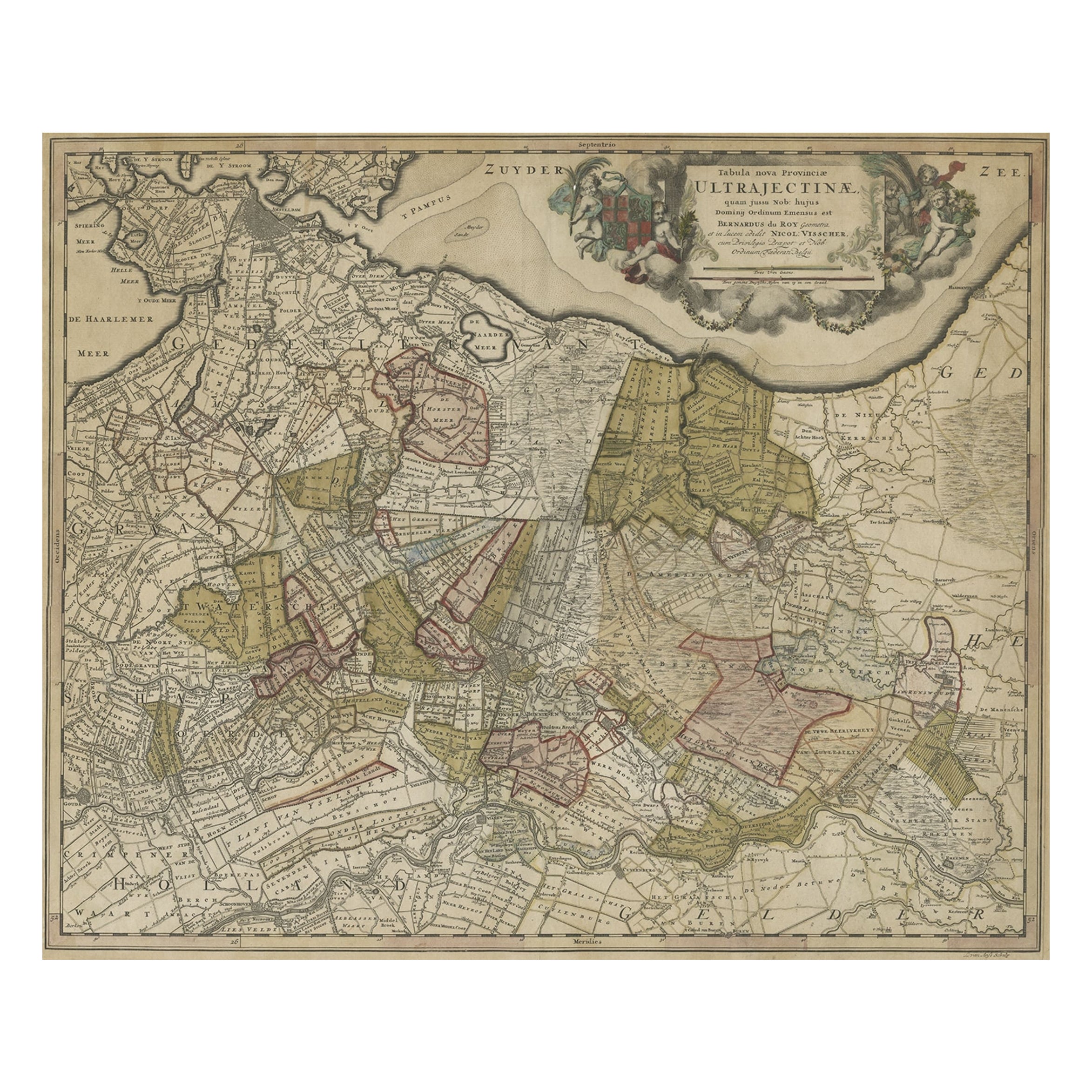 Original Colored Antique Map of Utrecht & Surroundings, The Netherlands, c1690