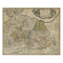 Original Colored Antique Map of Utrecht & Surroundings, The Netherlands, c1690