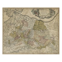 Carte ancienne originale colorée d'Utrecht et d'entourages, Pays-Bas, vers 1690