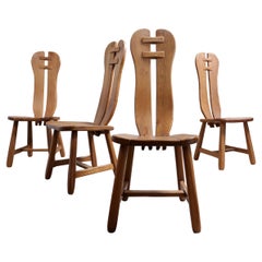 Set of 4 Brutalist Mid-Century Wai Sabi Oak De Puydt Chairs Belgium 70's