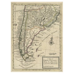 Carte ancienne du Chili, de la Patagonie, de La Plata et de la partie sud du Brésil, vers 1710