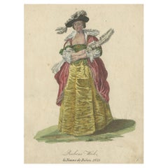 Antique Costume Print of Ruben's Wife in 1620, Published in 1805