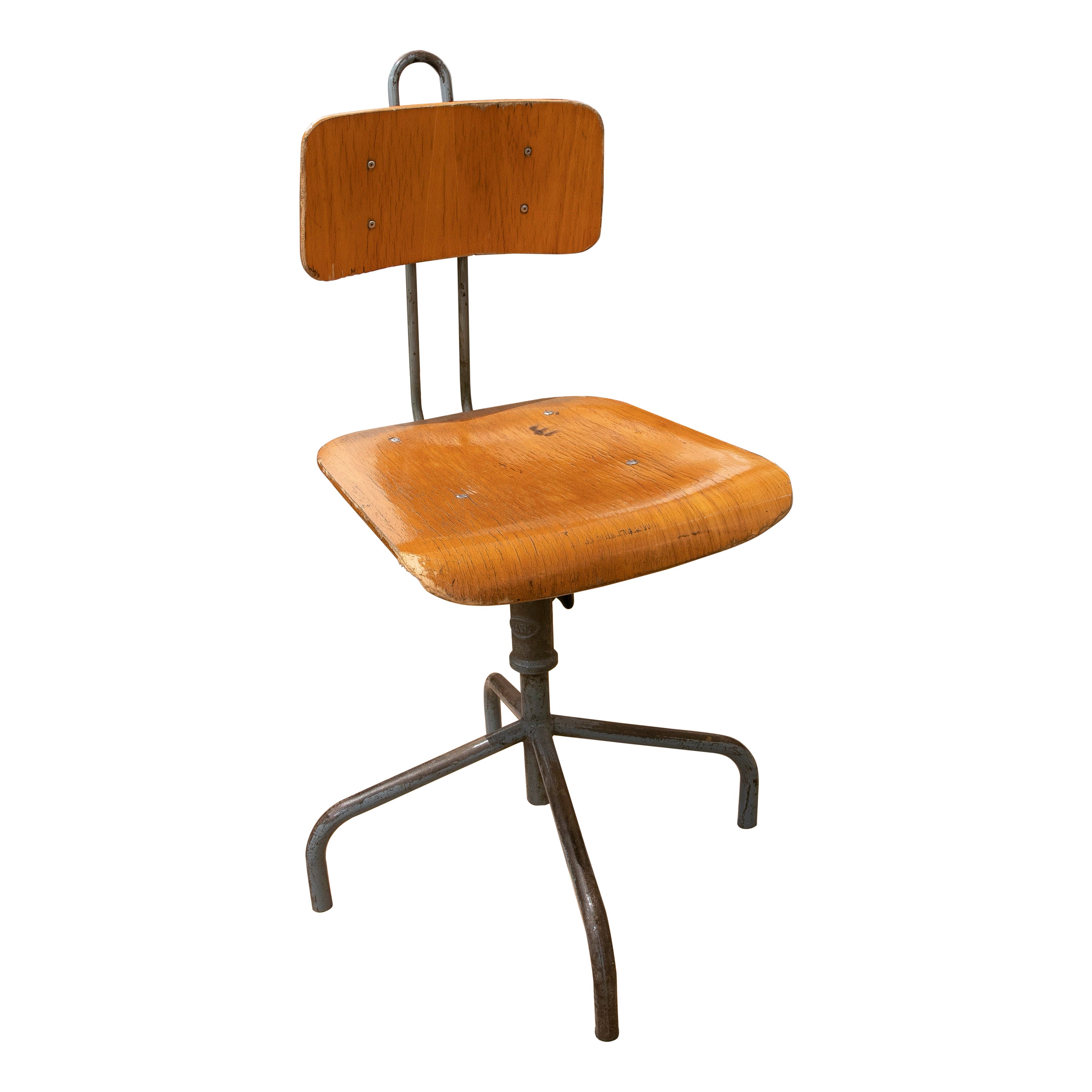 1970s European Wood & Steel Adjustable Office Chair