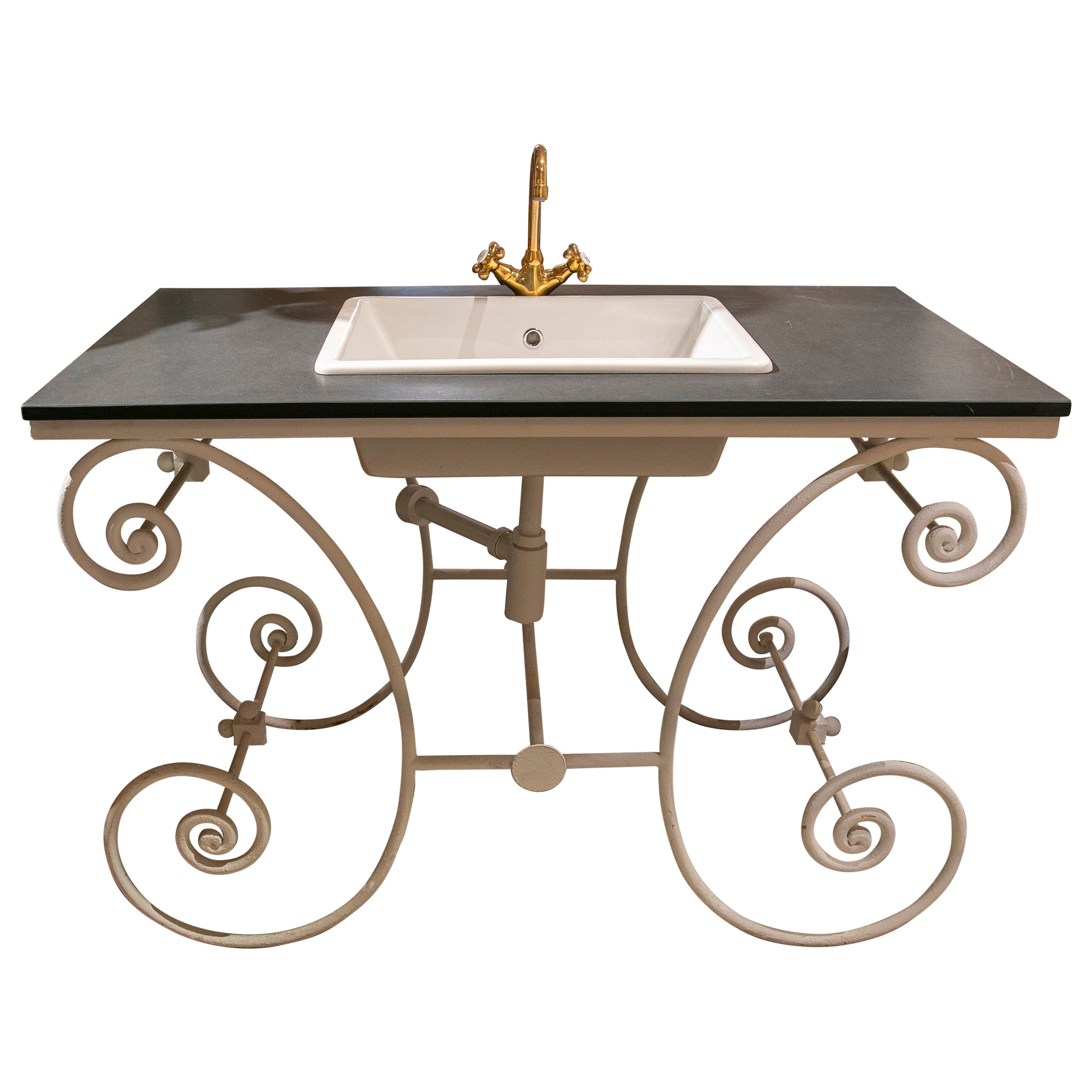 The Moderns Clasical Spanish Sink Water Basin W/ Marble Top & Iron Base