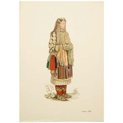 National Dresses of Macedonia Illustrated Drawing in Plate, 1963