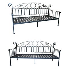 Pair of Late 20th Century Spanish Iron Benches Painted Black
