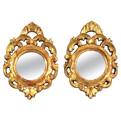 Antique Pair of Spanish Rococo Mini Sized Mirrors in Giltwood