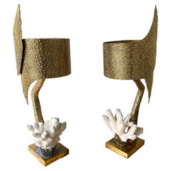 Pair of Brass and Coral Lamps by Jacques Duval Brasseur, France, 1970s