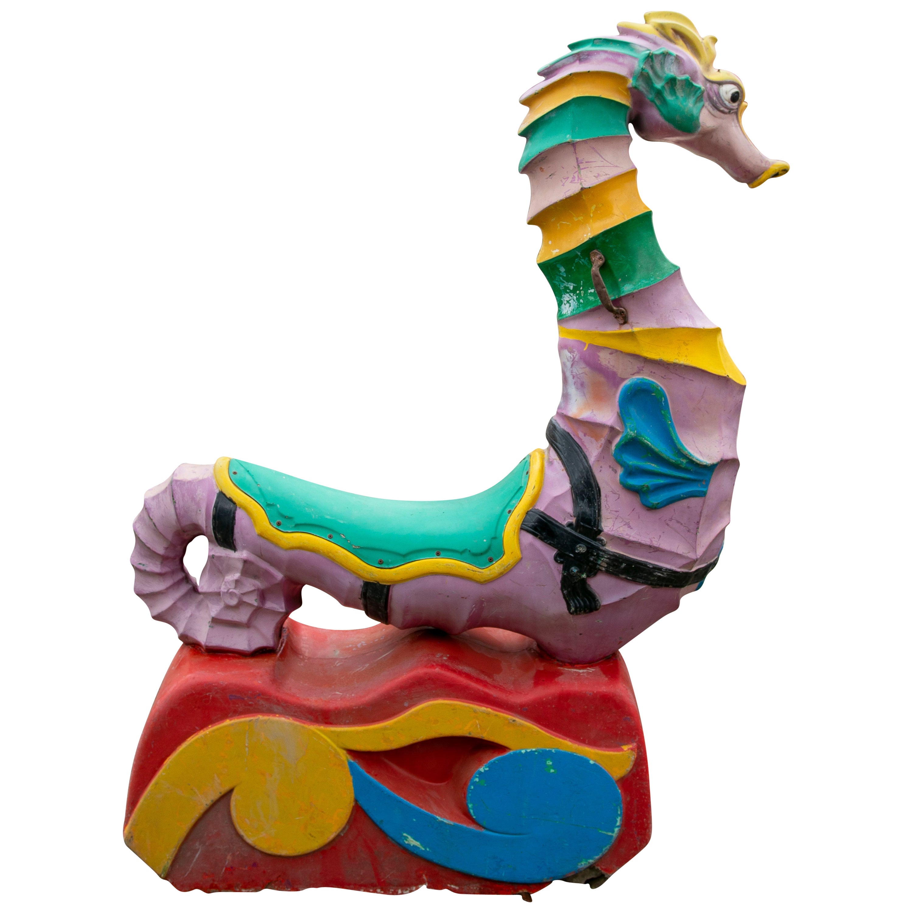 1970s Spanish Large Resin Seahorse Carousel Sculpture w/ Original Paint