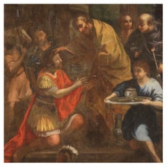 18th Century Oil on Canvas Italian Antique Religious Painting Baptism, 1750