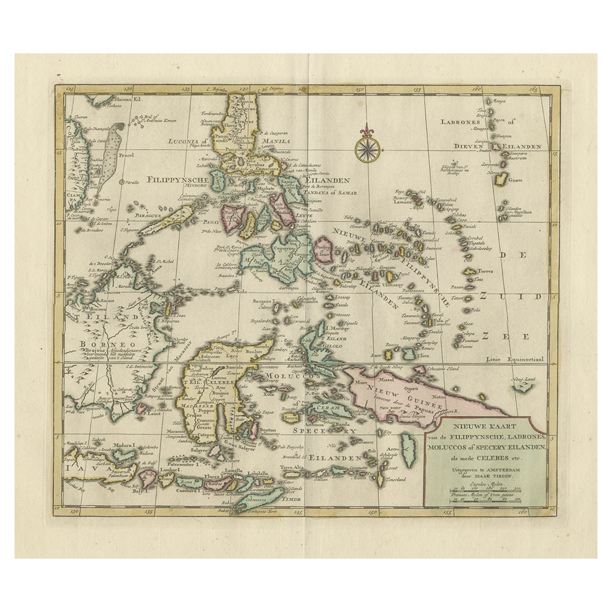 Old Original Map of the Philippines and Part of Indonesia 'Spice Islands', 1744 For Sale