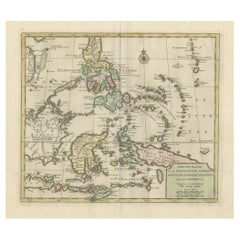 Old Original Map of the Philippines and Part of Indonesia 'Spice Islands', 1744
