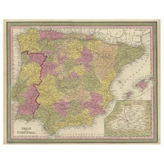 Old Map of Spain and Portugal, with an Inset Map of the Region of Madrid, 1846